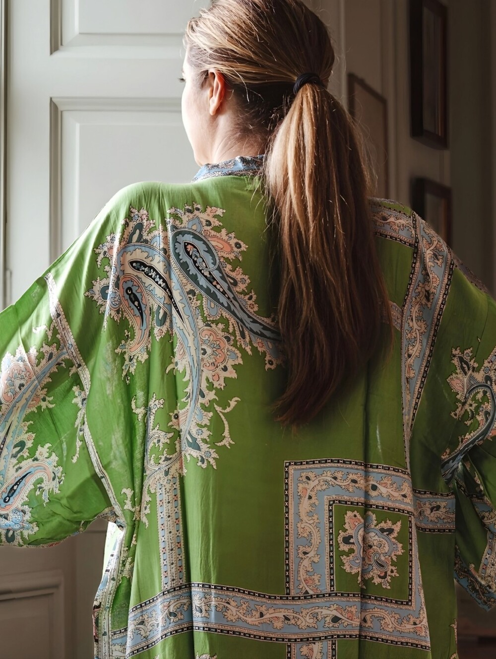 One Hundred Stars Boho Green Lightweight Kimono, OS
